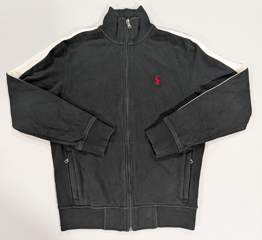 Polo Ralph Lauren Jacket Mens S Black Fleece Full Zip Track Stripe Logo